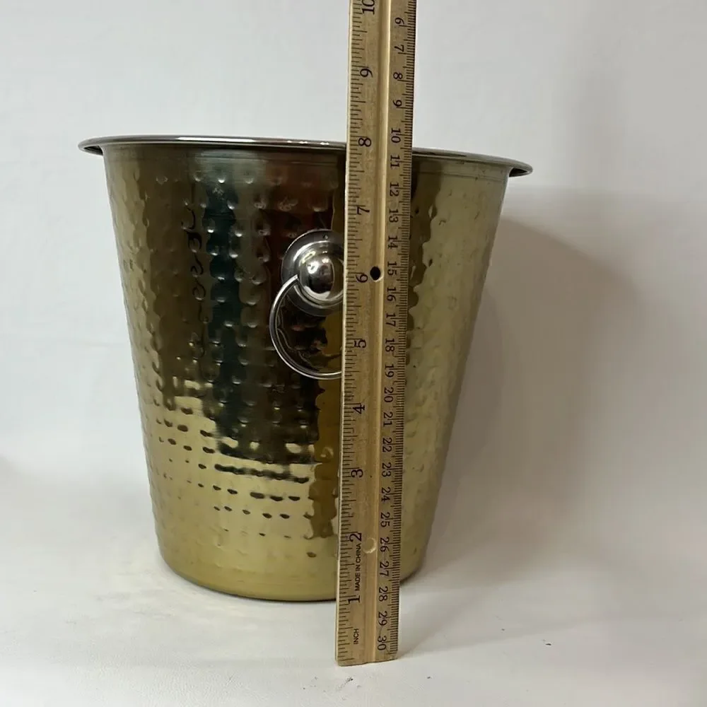 Wine Bucket Mixed Metal Silver Gold Outside 8 In Tall 8 1/2 In Round Bar Wine